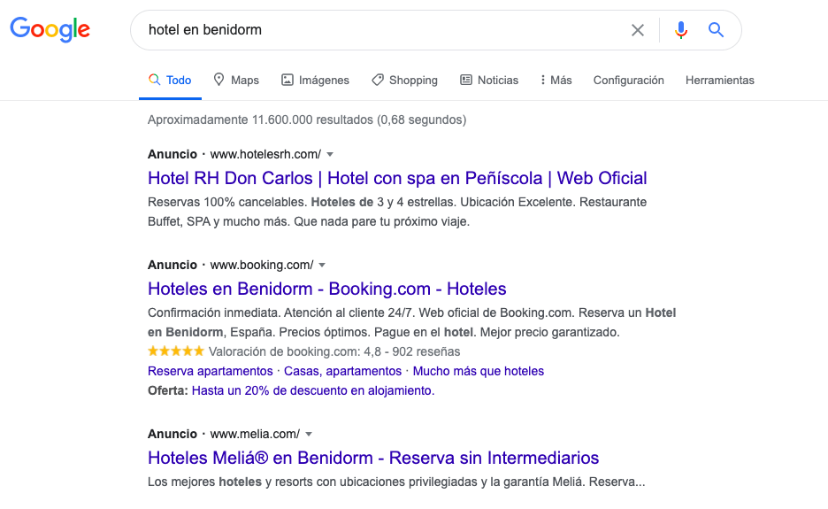 busqueda google hotel benidorm
